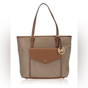 Michael Kors Brown Leather Tote with Gold Charm
